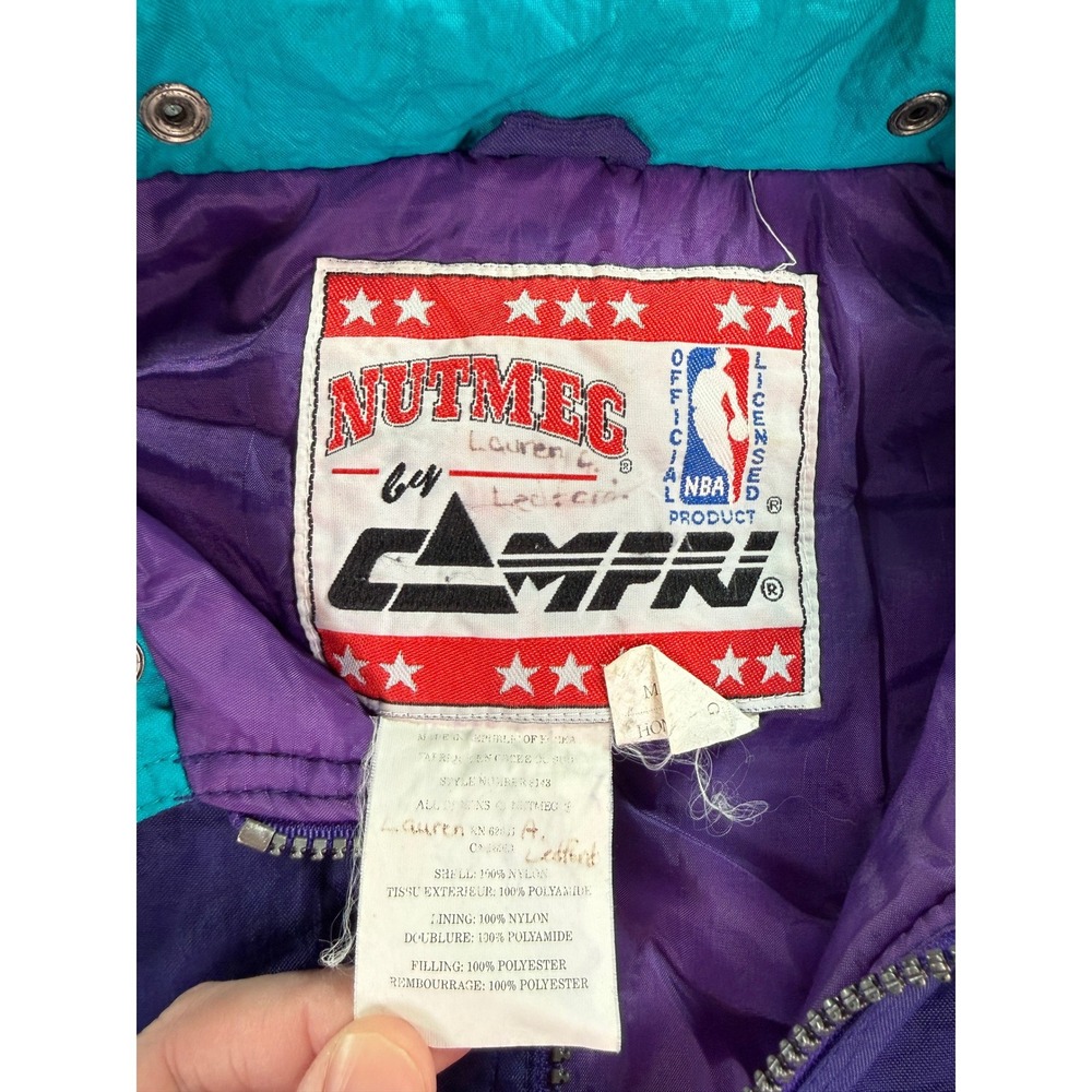 Vintage Nutmeg Charlotte Hornets 1/2 Zip Jacket Mens Large Teal Purple 90s NBA - Picture 13 of 16